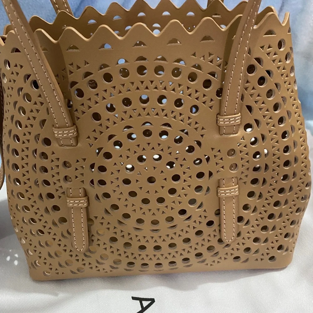 Alaïa Laser-Cut Scalloped Tote in Camel